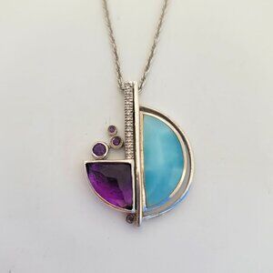 Larimar, White Sapphire, Amethyst & Sterling "Cove" Necklace by Marahlago